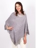 Beaded Solid Colour Poncho with  Faux Fur Neck and Fringes